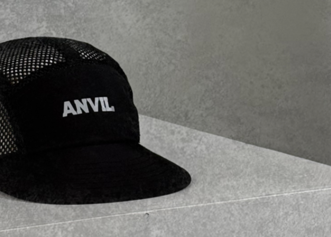 A black cap with 'Anvil' logo on the front.